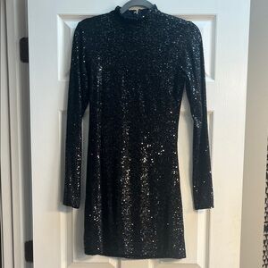 Abercrombie & Fitch Black Sequin Long Sleeve Dress